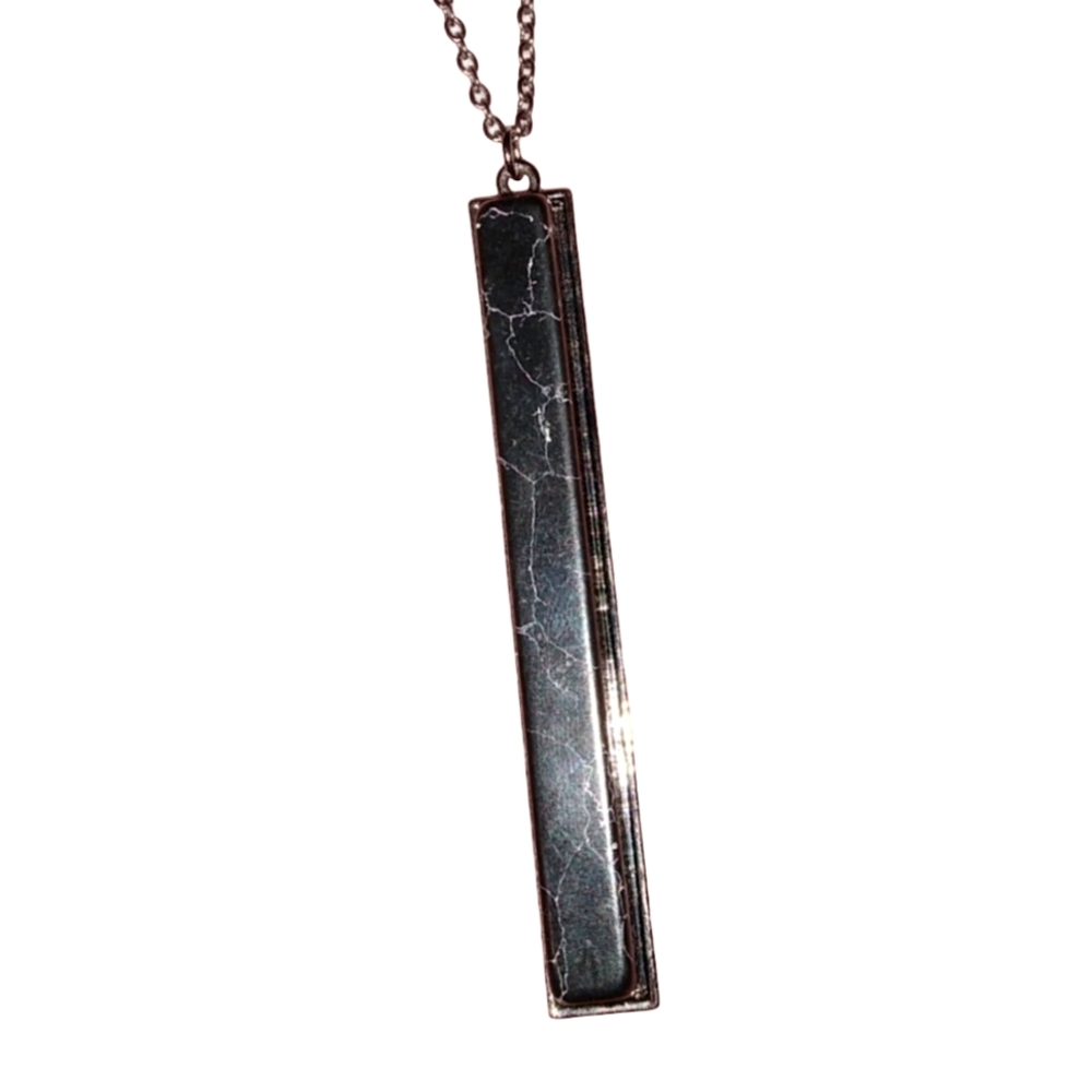 Gothic Pendant Necklace Dark Silver Black Stone Charm Gunmetal Goth Halloween